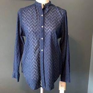 Lauren Ralph Lauren Navy Blue Eyelet Shirt Blouse